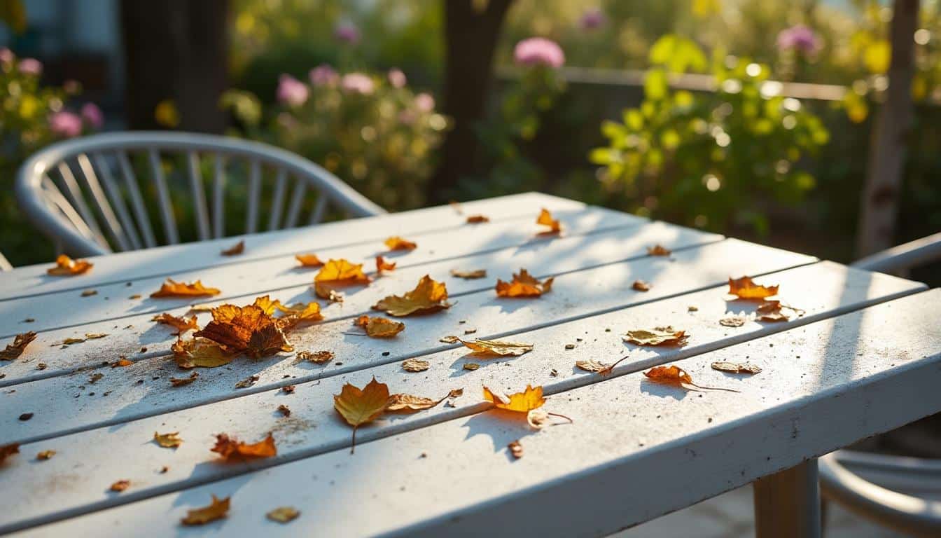 Illustration: Pourquoi une table de jardin en plastique blanc se salit et jaunit-elle au fil du temps ?