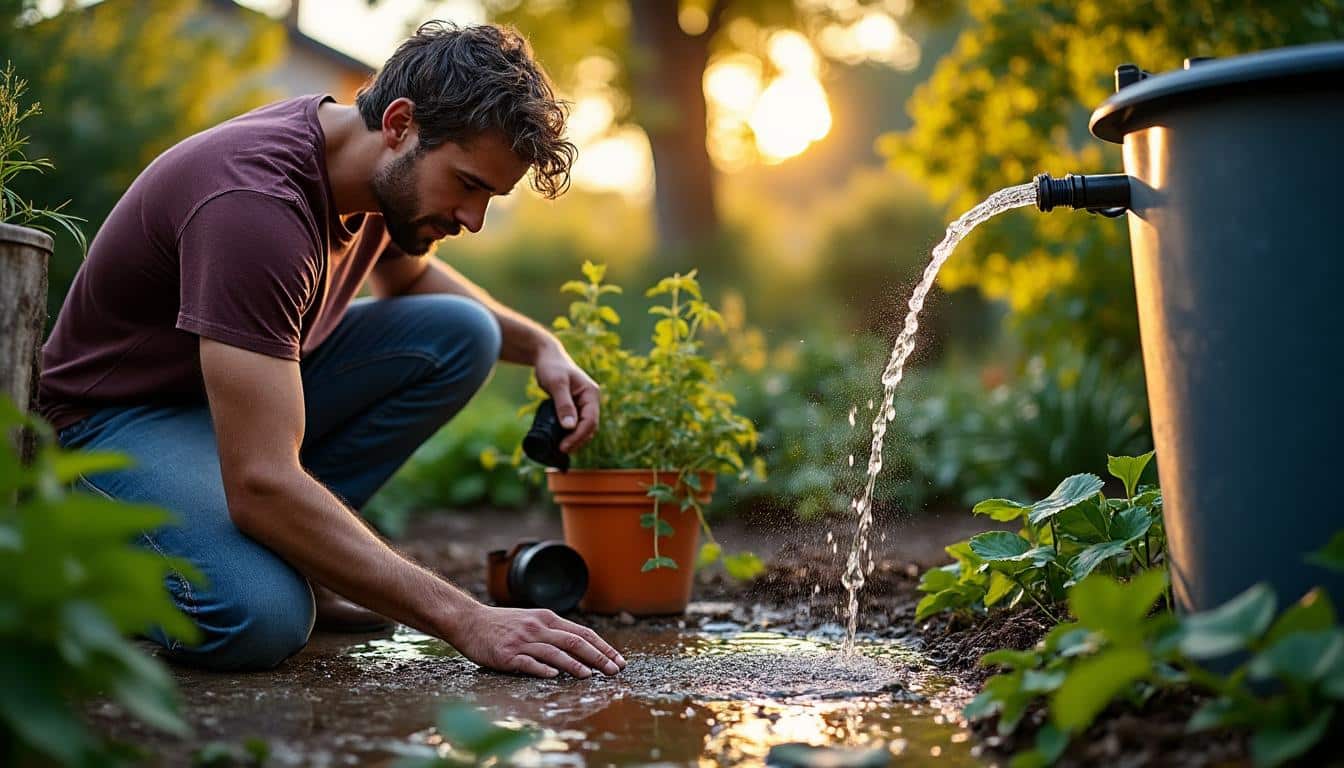 Illustration: Installer un système d’arrosage avec gestion du débordement du tonneau de récupération : guide pratique étape par étape