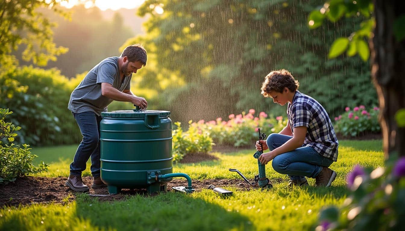 Illustration: Installer et optimiser un système d’arrosage avec récupérateur : gestion du débordement du tonneau pas à pas