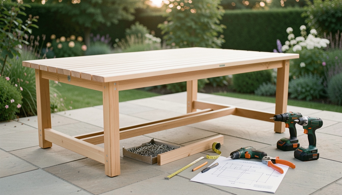 Plan de table de jardin en bois : dimensions et montage